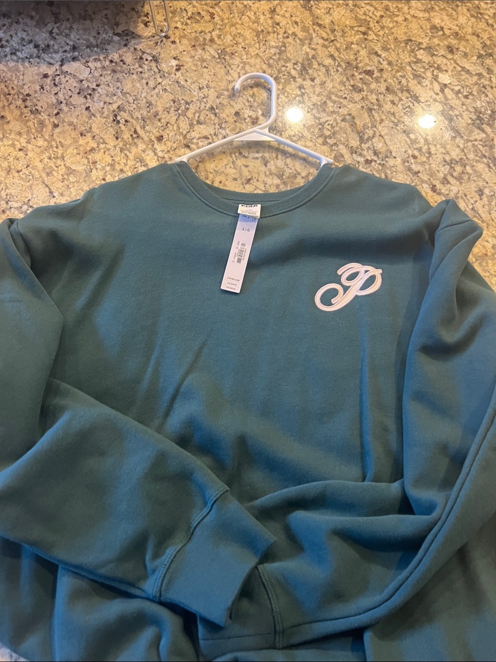 PINK Women’s Teal green Crewneck Sweater with Script Logo
